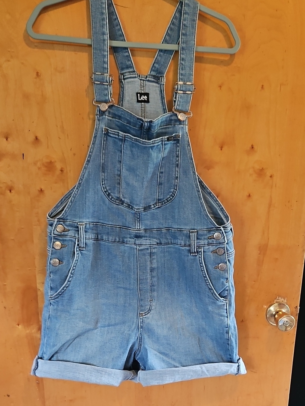Lee Light Blue Denim Shortalls with Front Bib Pocket